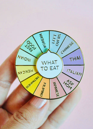 What To Eat Enamel Pin, Interactive Pin, Spinning Pin