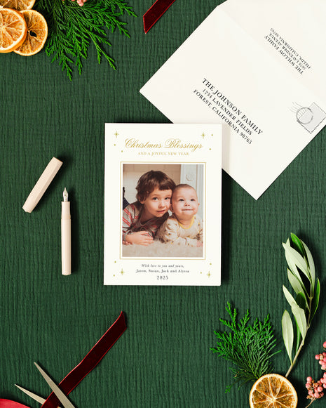 Elegant Foil Christmas Blessings Holiday Card