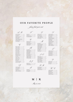 Seating chart for wedding reception
