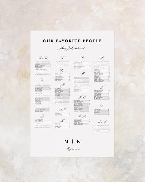 Seating chart for wedding reception