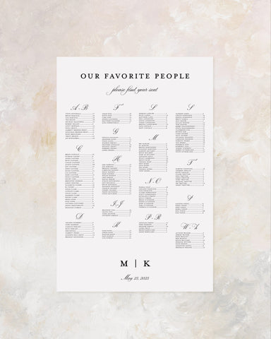 Seating chart for wedding reception