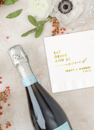 Eat Drink And Be Married Cocktail Napkin - Personalized Custom Cocktail Napkin