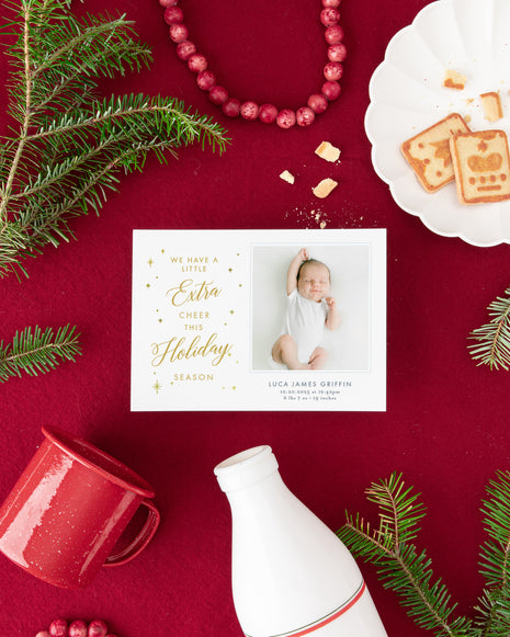 Extra Cheer Custom Newborn Holiday Card with Foil Print