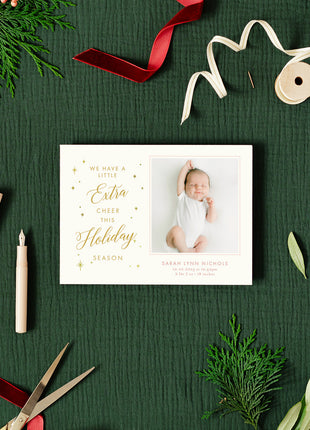 Extra Cheer Custom Blue Newborn Holiday Card with Foil Print