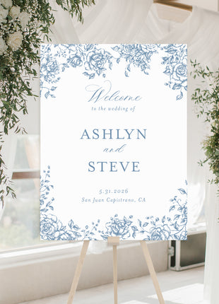 French Toile Floral Welcome Sign