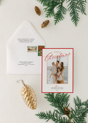 Merry Christmas Red Border Holiday Card