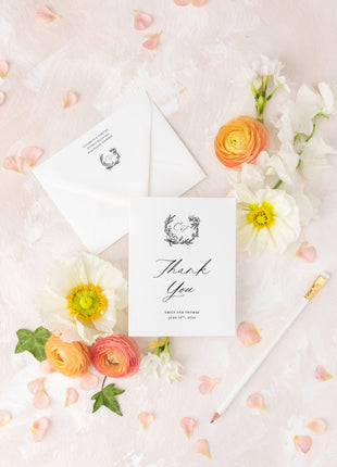 Custom Crest Wedding Thank You Cards