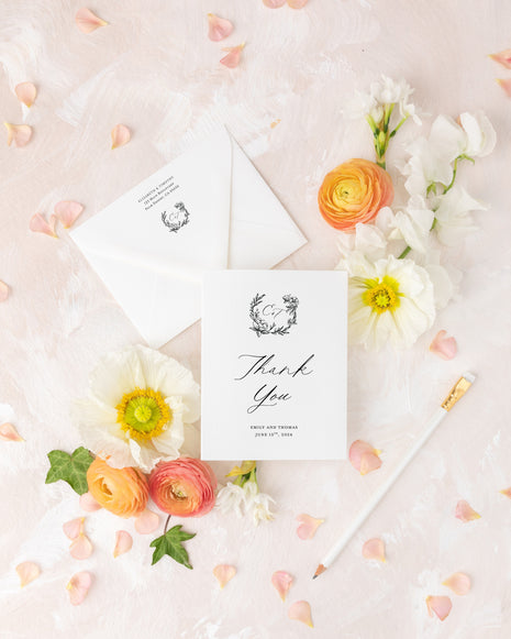 Custom Crest Wedding Thank You Cards