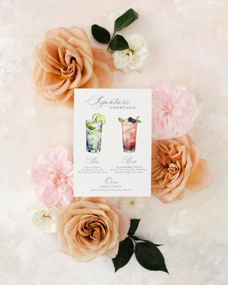 Signature Cocktail Sign | Personalized Watercolor Signature Drinks Sign with Custom Drinks