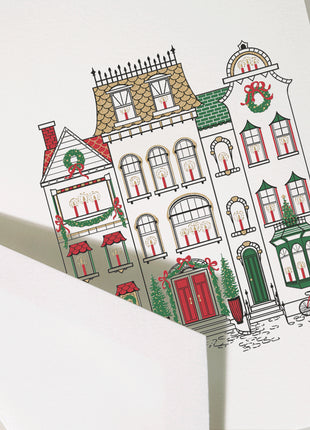 Cozy Brownstones Folded Greeting Card Set - Crane Boxed Holiday