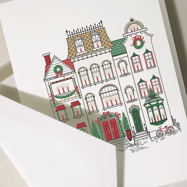 Cozy Brownstones Folded Greeting Card Set - Crane Boxed Holiday