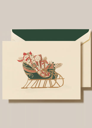 Sleigh Holiday Folded Greeting Card Set - Crane Boxed Holiday