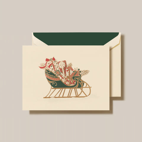 Sleigh Holiday Folded Greeting Card Set - Crane Boxed Holiday