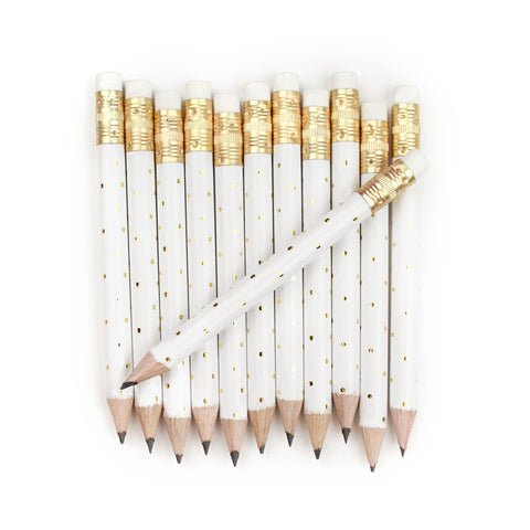 Gold Dot Mini Pencils - White