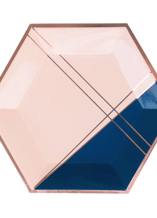 Erika - Pale Pink and Navy Colorblock Large Paper Plates