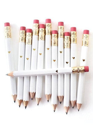 Gold Heart Mini Pencils - White