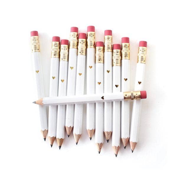 Gold Heart Mini Pencils - White