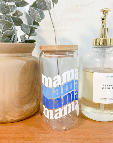 Iced coffee glass; mama boys