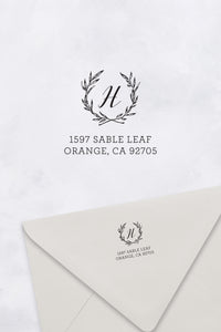 Wreath Initial Custom Return Address Stamp