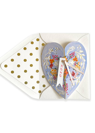 Blue Die Cut Heart with tag XOXO